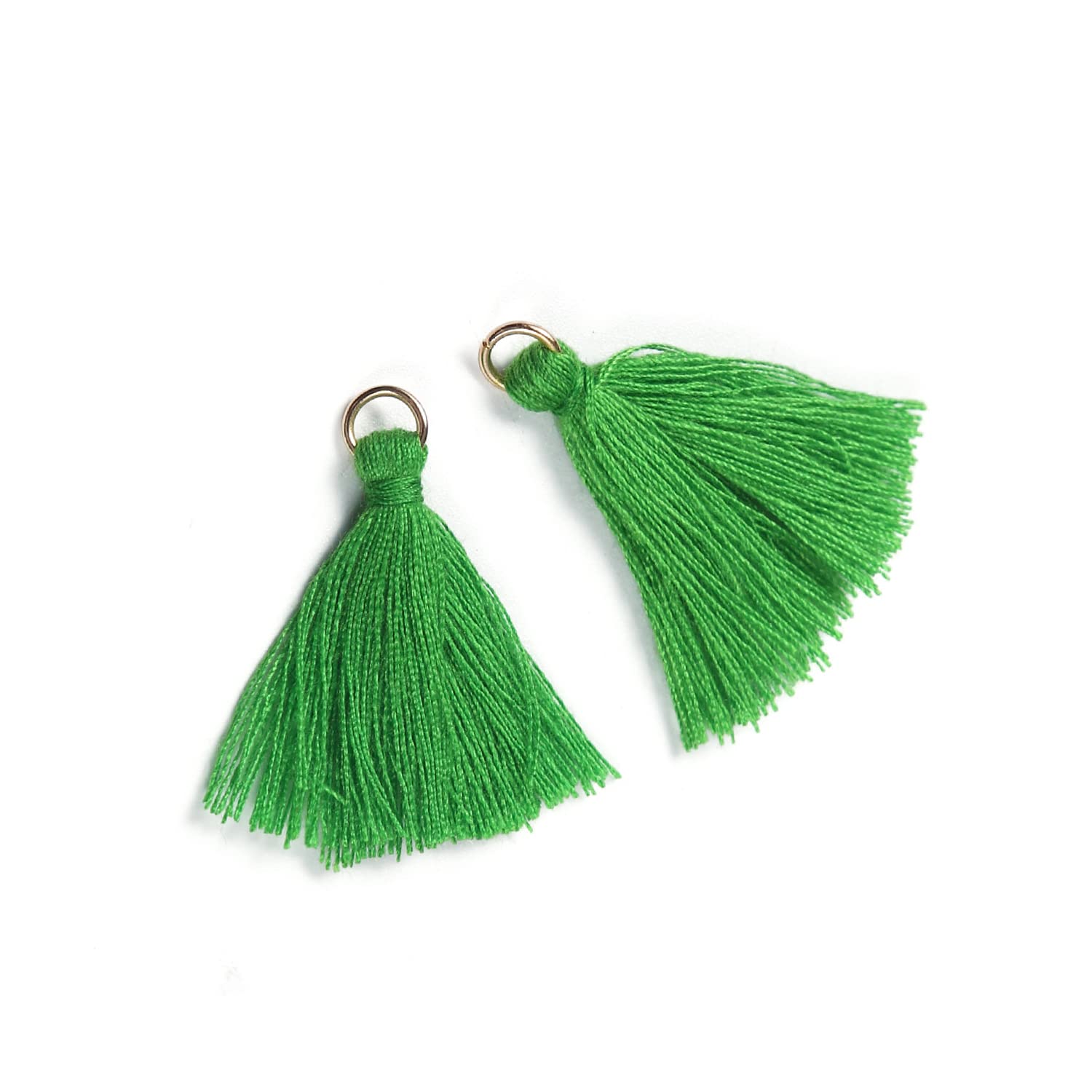 Duories Pack of 50 Mini Tassel Pendants, 3 cm Cotton Fringe Tassel Tassel Bracelet Key Chain Craft Tassel for Earrings Jewellery Making Bags Bookmark DIY Craft Accessories, Grass Green