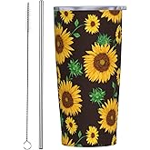 CHASOEA Sunflowers Tumbler 20oz Floral Stainless Steel Insulated Tumblers with Lid and Straw Flowers Travel Coffee Mug Tea Wine Cups Water Bottle Gifts for Women