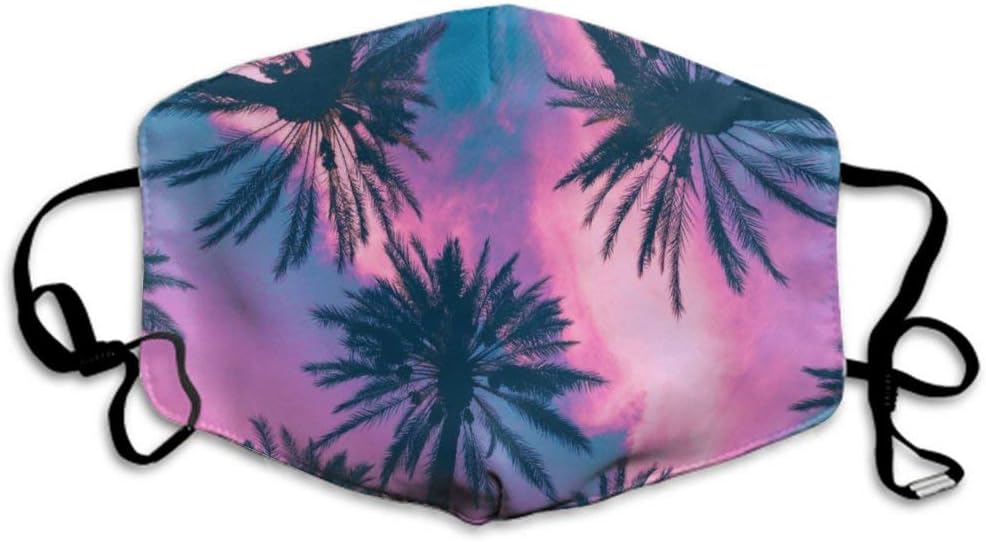 JACINTANG Reusable Comfy Safety Air Fog Respirator - for Outdoor Half Face Covers - Protection Pollution Face Covers for Women Man Purple Sky Palm Trees
