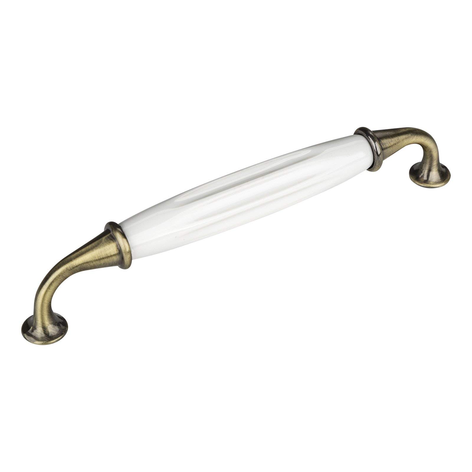 Set of 5 x SO-TECH® Porcelain Handle Johanna Old Brass Finishing White Borehole Spacing 160 mm Furniture Handle Kitchen