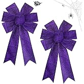 Estivaux 2 Pieces Halloween Bows for Wreath, Halloween Wreath Bows Glitter Black Web Bow Purple Burlap Bows Bows for Front Door Halloween Decorations Suppies