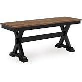 Signature Design by Ashley 1-Piece Wood Dining Bench, 48" 2-Tone Farmhouse | Sturdy solid wood frame with mango veneer and MDF substrate seat, Space-saving 48-inch profile, Wildenauer Series