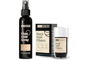 Hair Illusion Black Real Fibers and Holding Spray for Women & Men - Natural Texture, Non-Synthetic Cover Up for Thinning Hair and Bald Spots - 18 Gram