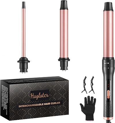 Haglater 3 in 1 Curling Wand Ceramic Hair Curler Set with 3 Barrels