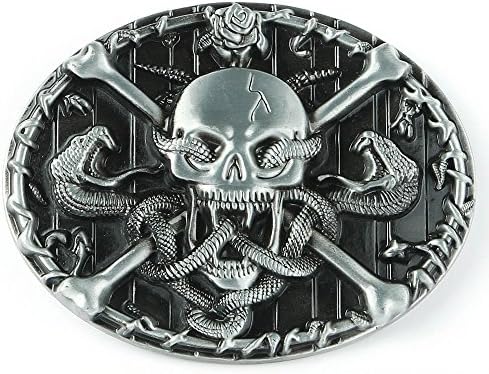 Senmi Skull with Snakes Belt Buckle Silver- with Senmi Box Gift Wrapped