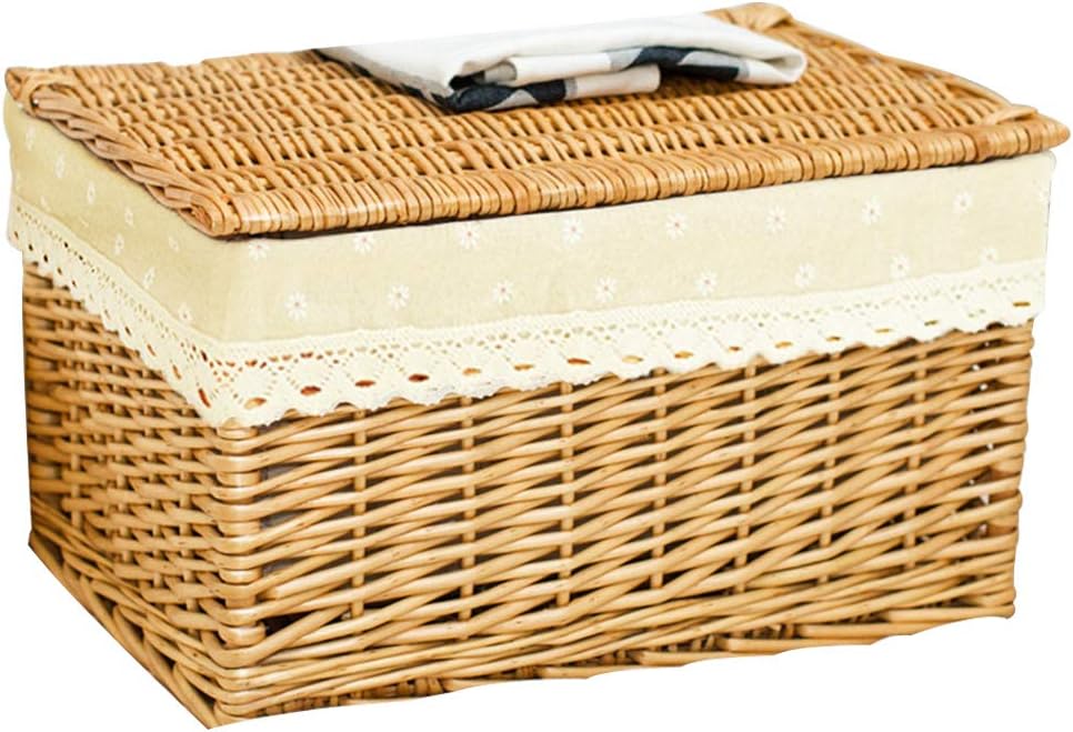 Wicker Storage Trunk,Vintage Style Woven Storage Container with Lining,Living Room Bedroom Decorative Box,5 Sizes-h 60x40cm(24x16inch)