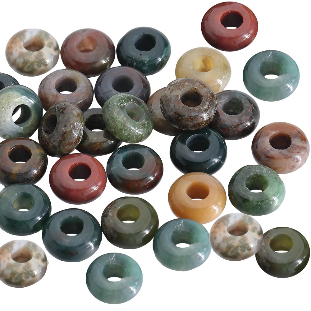 Photo 1 of SOFPLATE 1 Box 30Pcs Large Hole Stone Beads 10mm Gemstone Rondelle Bead Bulk Indian Agate Crystal Flat Round Natural Stone Spacer Beads for Beading Bracelets Jewelry Making Necklaces Hair Accessories