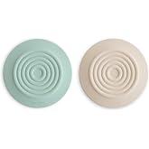 mushie Silicone Drain Stopper 2-Pack | 5.5 inch Diameter Bathtub Flat Suction Cover (Cambridge Blue/Shifting Sand)