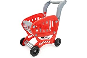 LEAQU Kids Shopping Cart for 3-8 Years, Toddler Grocery Store Pretend Play Toy, Educational Kitchen Playset for Girls' Role Play Game. Red