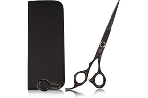 Bucchelli 7 Inch Left Handed Shears for Hair Cutting - Japanese 440A Inch Barber Scissors - Micro Bevel Edge with Adjustable Tension Knob - Hair Shears Black (Black Left 7")