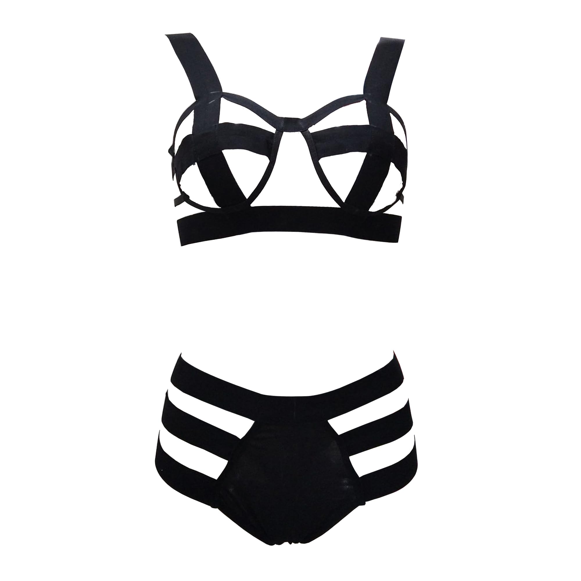 SINMIUANIME Women's Body Harness Cosplay Lingerie Full Waist Garter Belts Strappy Frame Bras And Panty Set (NOX127Black, X Large)