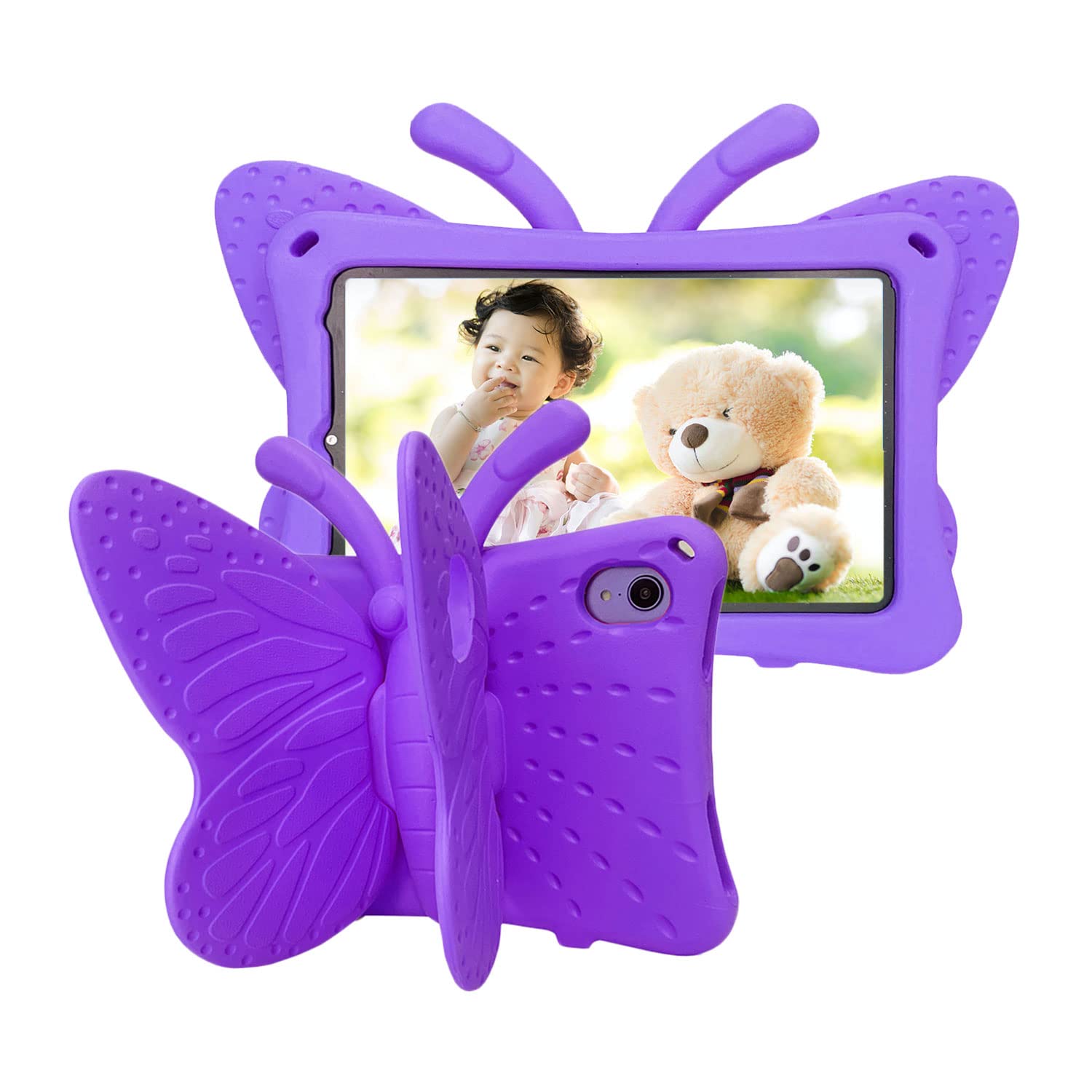 Tading iPad Mini 6 7 Case Kids Cute Butterfly, Shockproof Light Weight EVA Foam Super Protection Stand Cover for iPad Mini 6th 7th Generation 8.3" Tablet for Girls - Purple