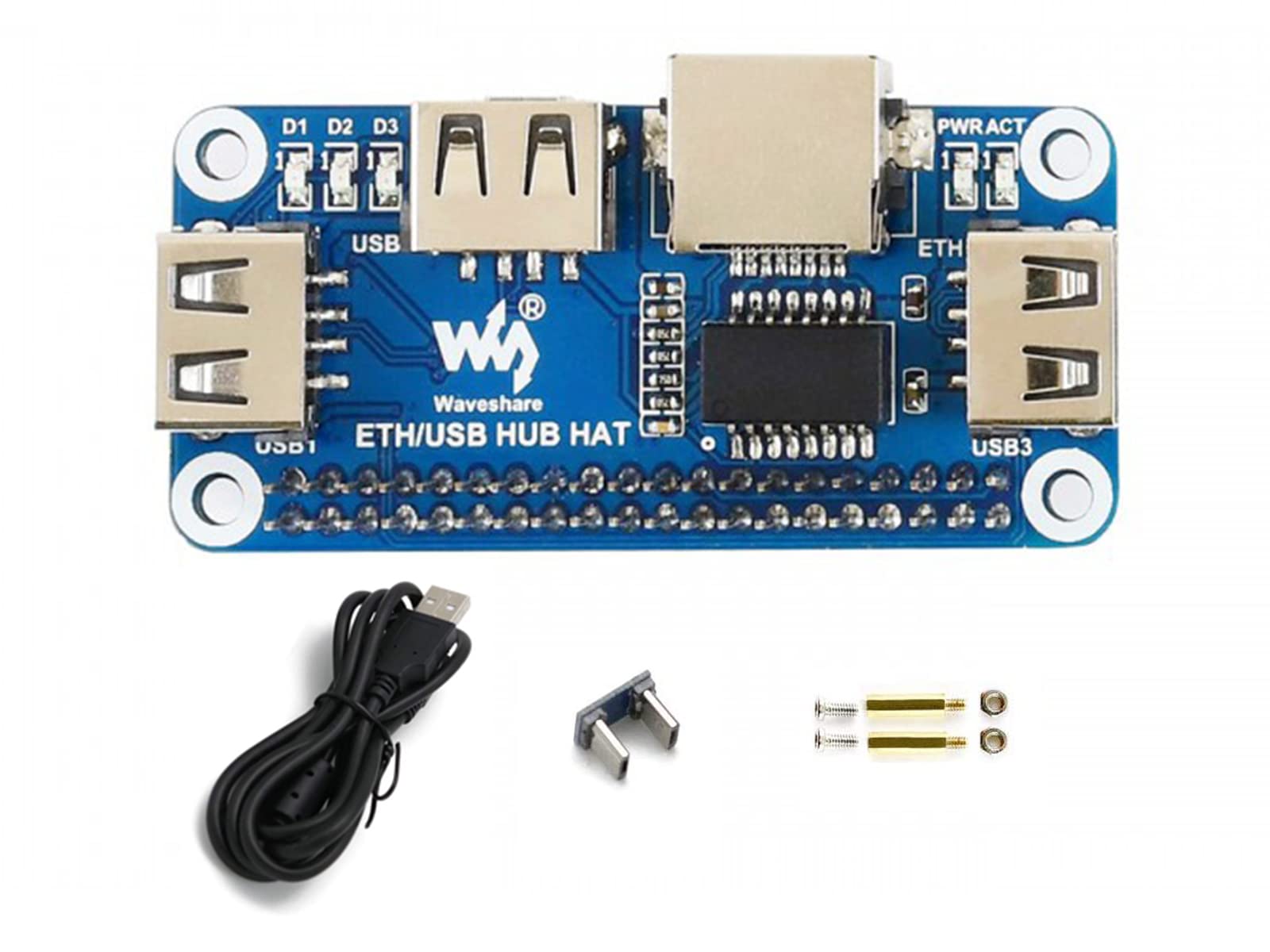 Waveshare Ethernet/USB HUB HAT for Raspberry Pi 4B/3B+/3B/2B/Zero 2 W/Zero W/Zero WH, Raspberry Pi HUB HAT with 1x RJ45 10/100M Ethernet Port, 3x USB Ports compatible with USB2.0/1.1