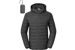 Rdruko Men's Down Puffer Jacket with Hood Packable Lightweight Puffy Hooded Winter Coat Light Thin Insulated Jacket