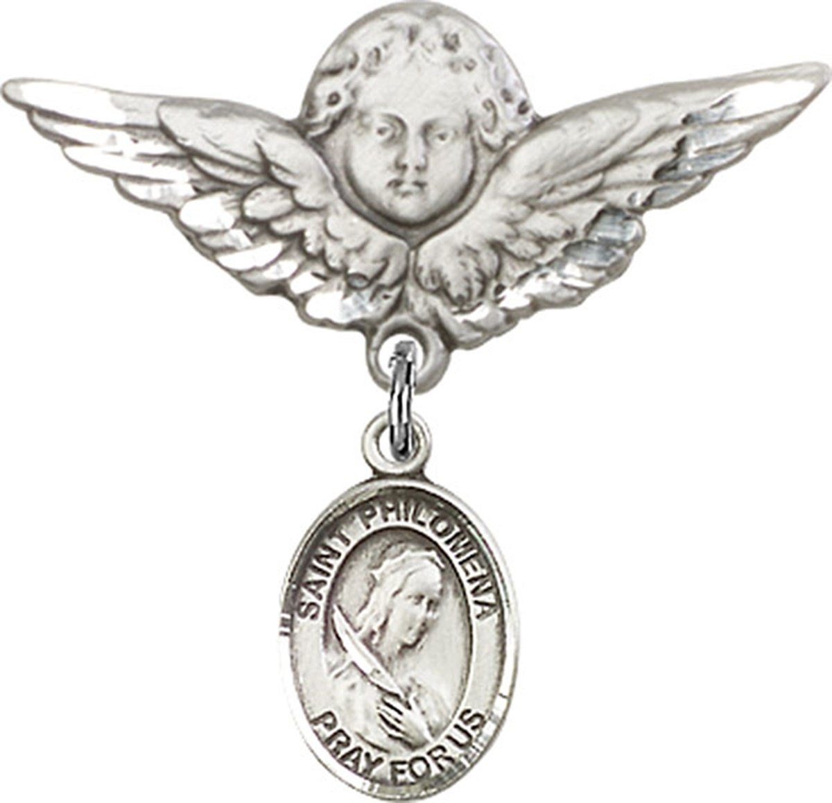 Sterling Silver Baby Badge Guardian Angel Pin with