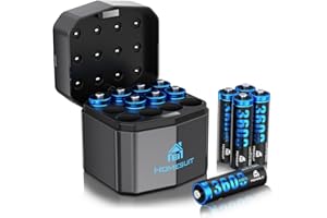 Homesuit Rechargeable Lithium AA Batteries with Charger 12 Bay, 1.5 Volt High Power 3600mWh Lithium Batteries AA Rechargeable, Li-ion Double A Battery 12 Pack Recharge up to 2000+ Cycles, Blue