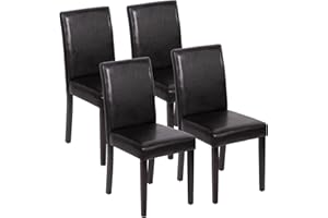 FDW Dining Chairs Set of 4,Dining Room Chairs,Side PU Cushion Chairs with Waterproof Surface and Wood Legs,for Kitchen Restaurant and Living Room,Leather Black