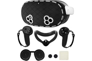 8-in-1 Silicone Cover Set for Meta Quest 3s Accessories, Juylay VR Protective Cover Accessories for Oculus Quest 3S with Facial Interface, Shell Cover, Controller Grip Cover, Joystick Caps, Black