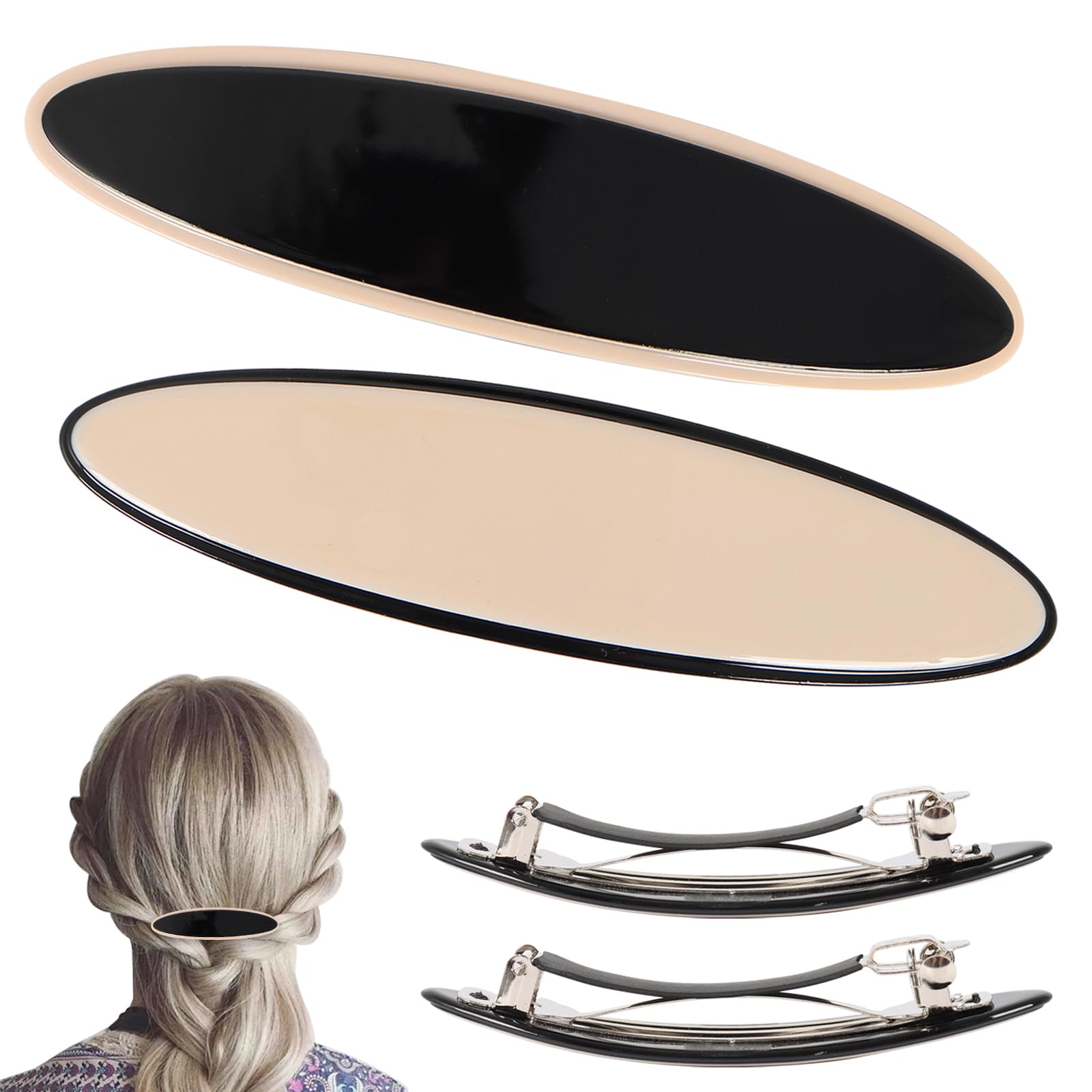 2 Pcs Large Hair Barrettes for Women, Elegant Hair Clips, Stylish Oval Hairpins, Girls Hair Slides Accessories, Retro Classic French Clip Barrettes (B)