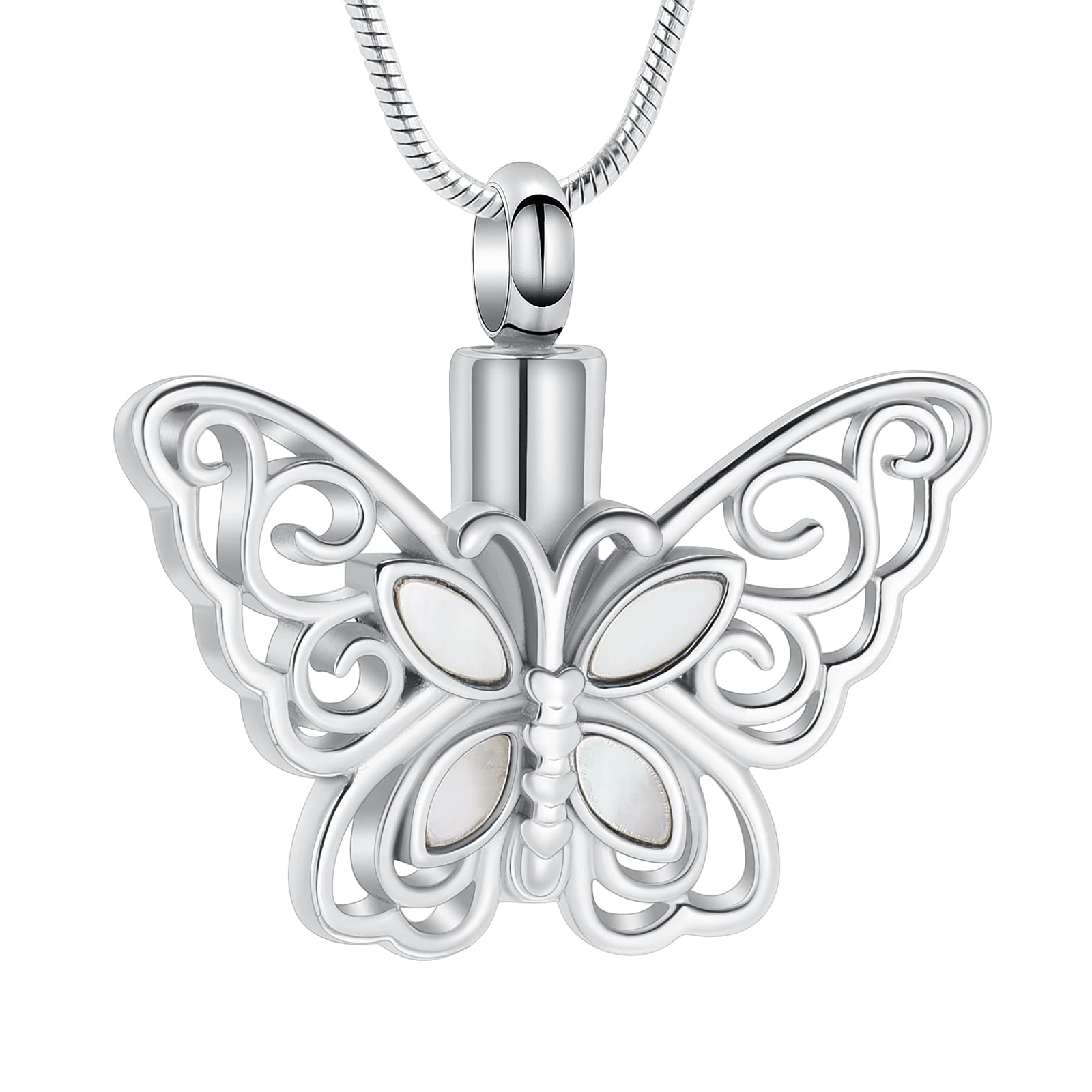 VCCWYQK Cremation Jewelry Butterfly Urn Necklace for Ashes Stainless Steel Keepsake Memorial Urn Locket for Adult Ashes (Silver)