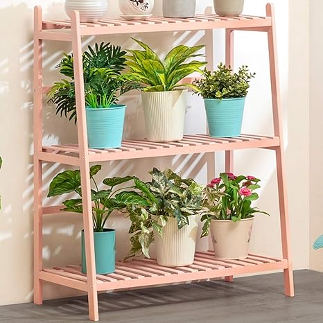 Amazon Co Jp 台形 フラワー スタンド 木製 盆栽棚 ガーデニング プランターラック 台形デザイン 植物 スタンド 園芸ラック 花台 ベランダ 屋外 室内 ガーデニング 棚 高い耐荷重能力 盆栽棚 色 ピンク サイズ 100x36x90cm ホーム キッチン