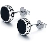 Black Stud Earrings for Men,925 Sterling Silver Myths Legends Studs Roud Black Earrings Mens Jewelry Celtic Studs Viking Runes Earrings Gift for Men Women 10mm