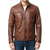 DECIMAL Men's Black Genuine Lambskin Leather Biker Jacket VINTAGE REAL MOTORCYCLE JACKETS FOR MEN
