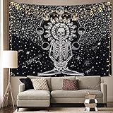 Sevenstars Skull Tapestry Meditation Skeleton Tapestry Chakra Tapestry Starry Tapestry Black and White Stars Tapestry for Room