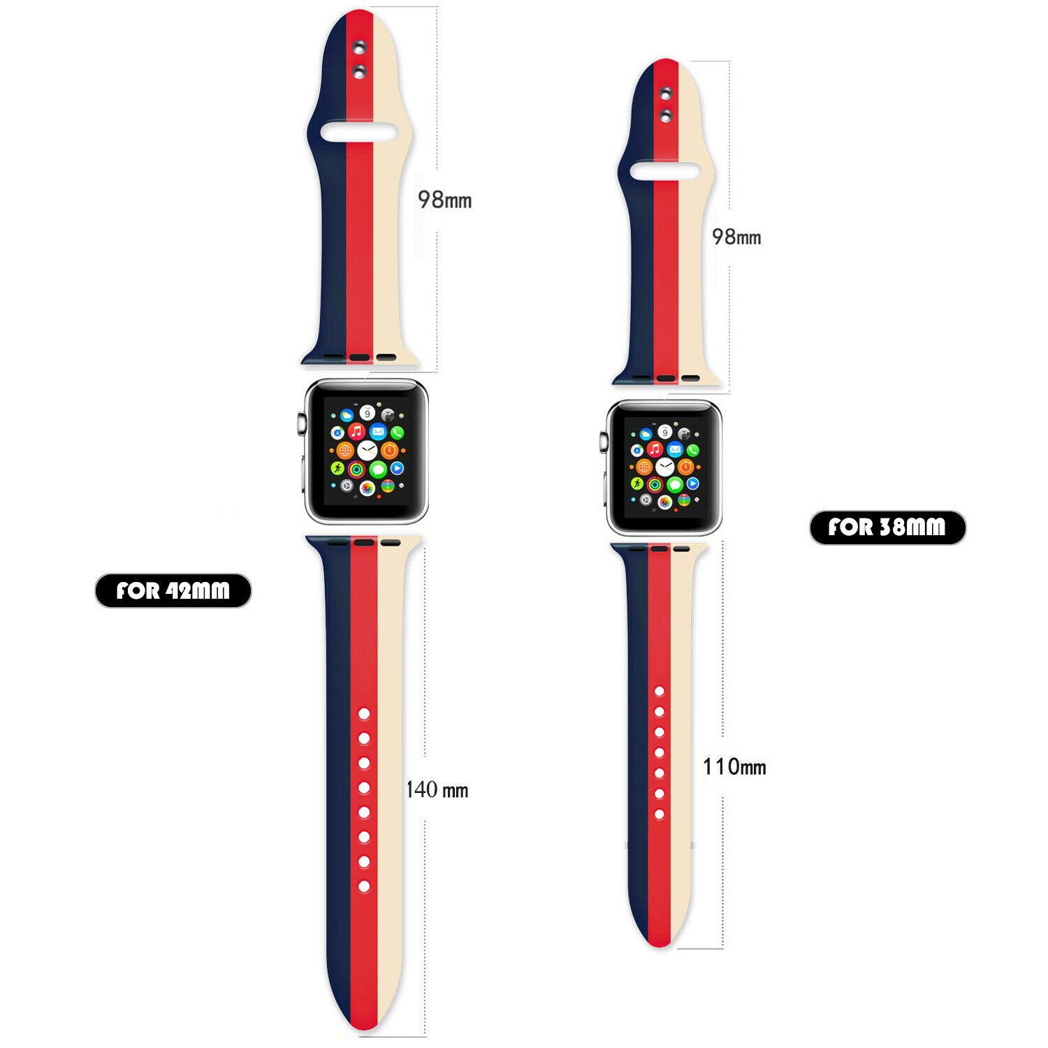 Premium Soft Silicone Band Compatible with Apple Watch Replacement for iWatch Strap Series 5 4 3 2 1 Black Red Green 38/40 42/44 (Navy Blue-3 Colors, 42mm/44mm)