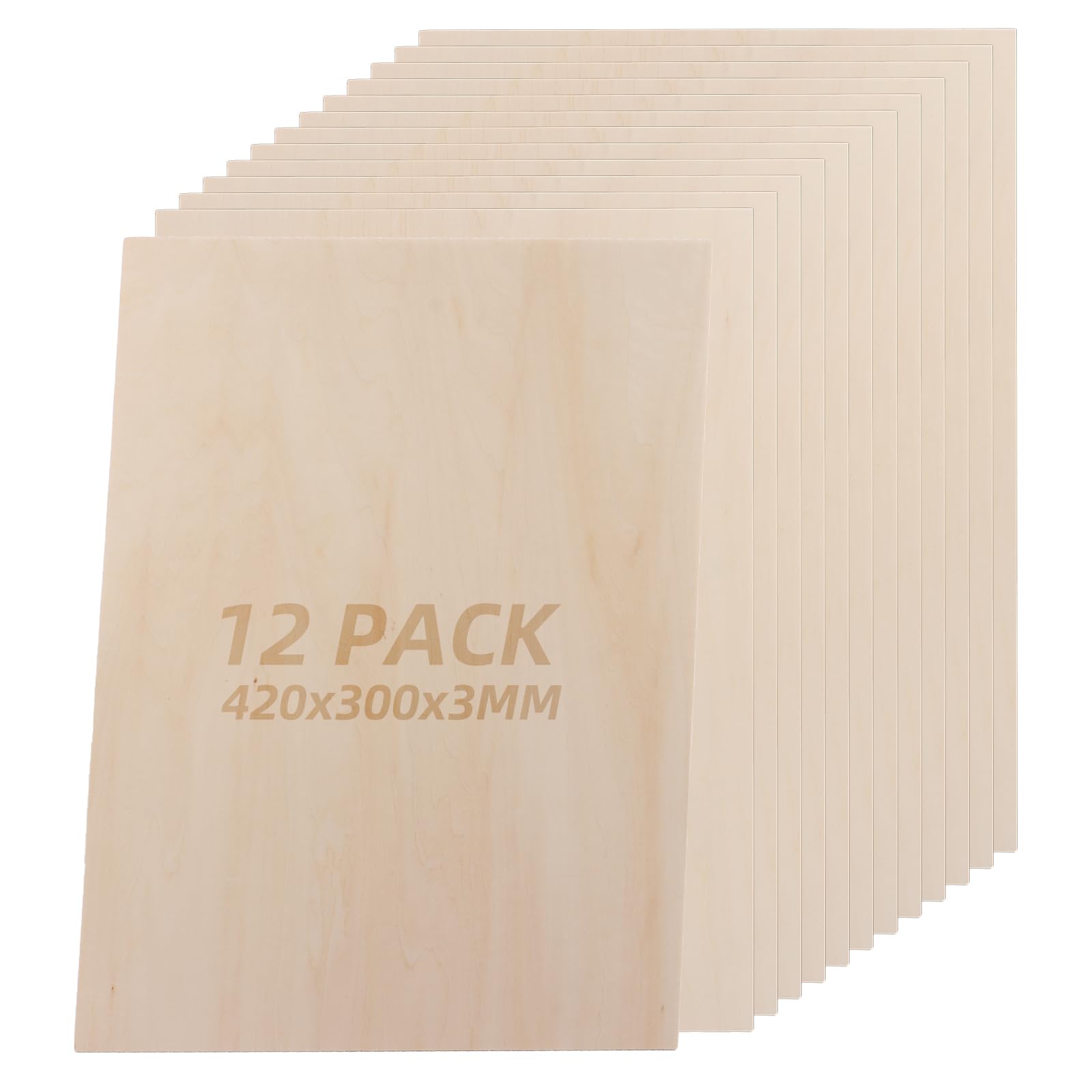 CYEER 12 Pack Plywood Sheets 3mm, 420 x 300mm Basswood Sheets A3 Thin Plywood Board, Unfinished Wood Boards for Crafts, DIY, Wood Engraving, Laser Projects, Model Making, Decoration, Paintings