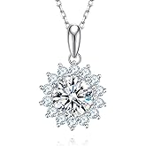 SecreTalk 1-4CT Moissanite Pendant Necklace for Women, Sunflower S925 Sterling Silver Necklace Gift for Wife Mother Her