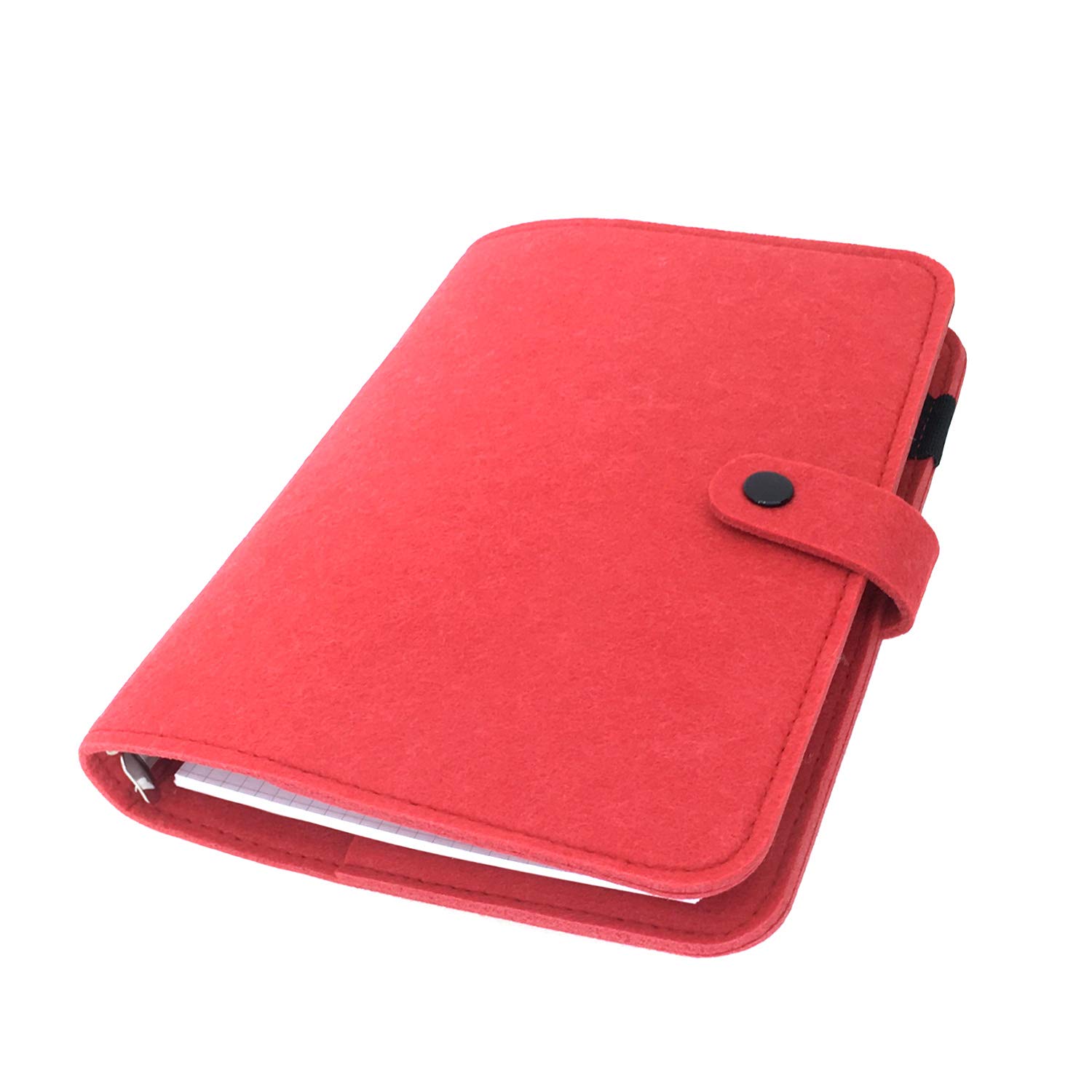 A6/ A5 6-Holes Felt Cover Round Ring View Binder File Folder for Loose Leaf Sheet Protectors/Binder Cover Protector, Vivid Red, A5 mini Set