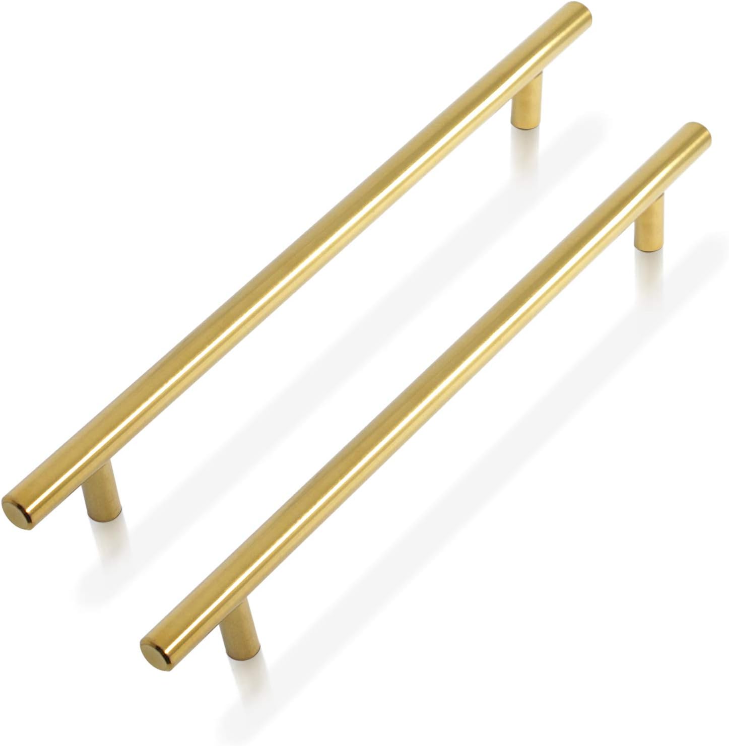 Gobrico T bar Golden 10"(256mm) Hole Center Cabinet Pulls Brushed Brass Drawer Handles Round Knobs for Furniture Dresser Cupboard Hardware 5Pack