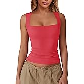 Imily Bela Womens Square Neck Tank Tops Casual Sleeveless Going Out Slim Fit Y2K Summer Cropped Shirts