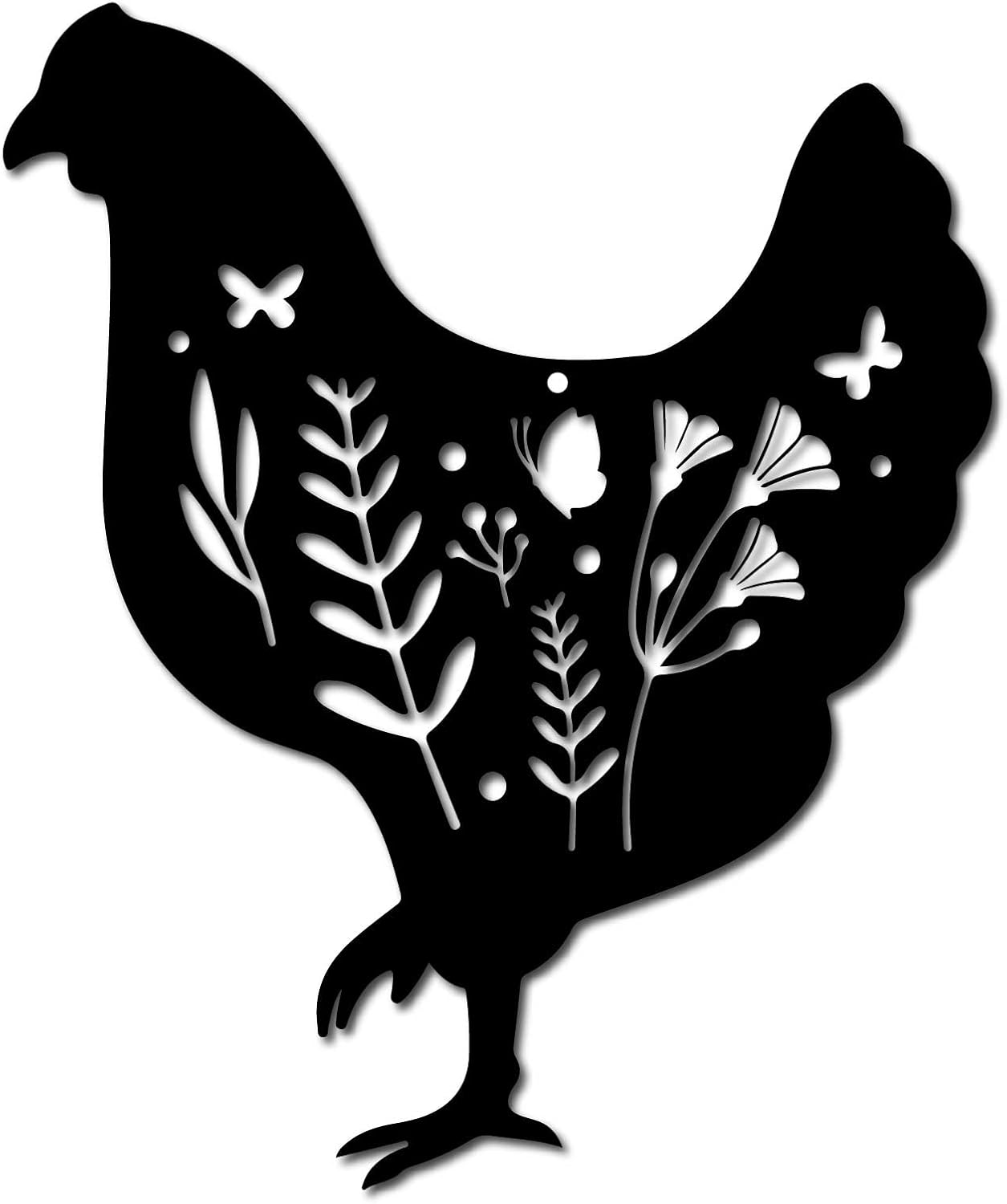Plaques & Wall Art - CREATCABIN Metal Chicken Wall Art Rooster Iron Wall Decor Wall Hanging Silhouette Sculpture Farmhouse Sign for Indoor Outdoor Home Living Room Kitchen Garden Office Decoration Gift Black 12 x 10 Inch