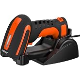 Symcode Bluetooth 2D QR Barcode Scanner with Charging Stand,Industrial Dustproof and Waterproof 3 in 1 Compatible with Bluetooth &amp; 2.4GHz Wireless &amp; Wired Connection with Vibration Alert Orange