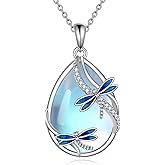 KQF Dragonfly/Butterlfy/Cat/Jellyfish/Bunny/Axolotl/Bee/Mermaid/Hummingbird/Elephant Necklace for Women Sterling Silver Moonstone Pendant Necklace Dragonfly Jewelry Gifts for Women