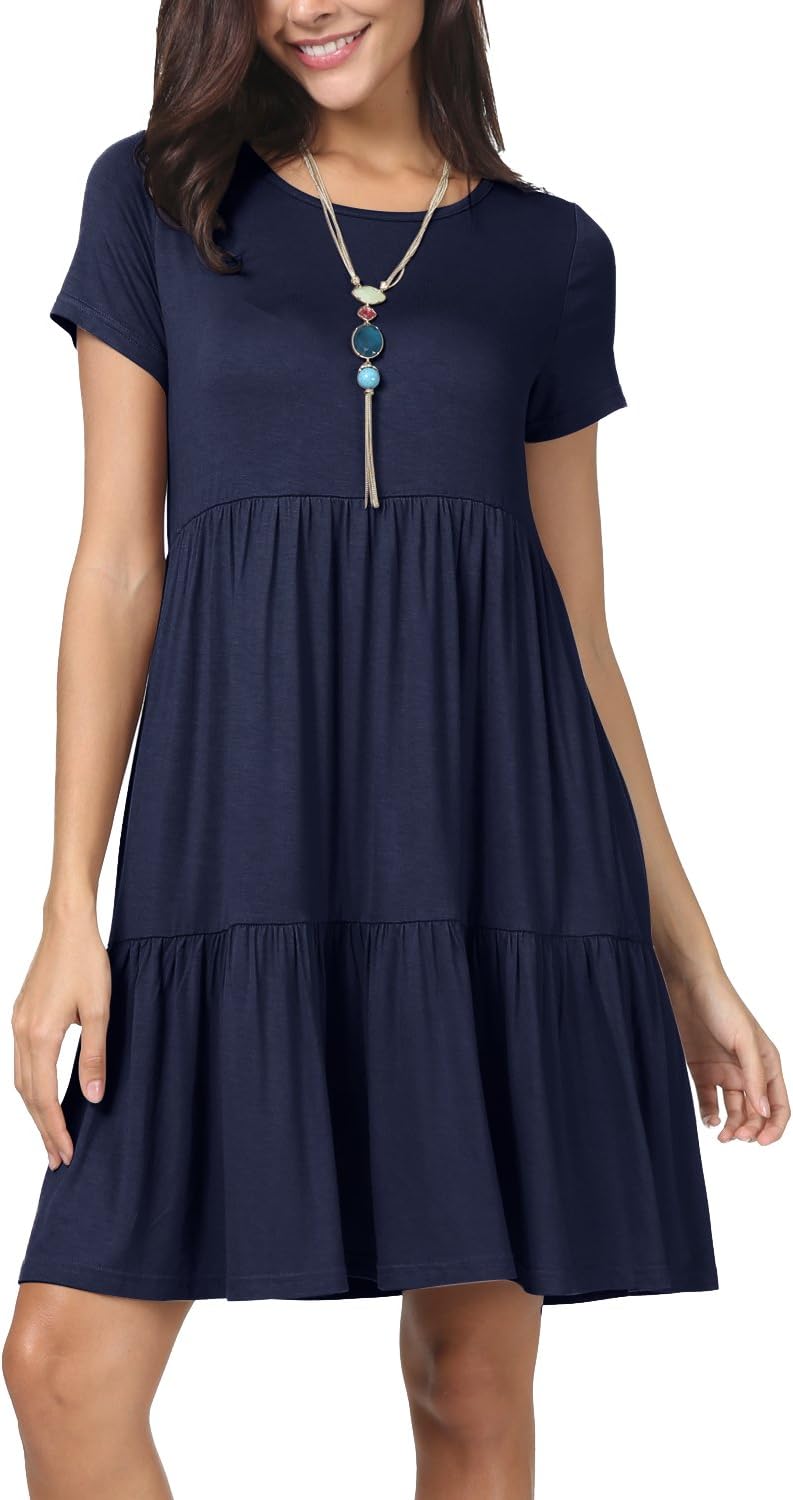 levacaWomen Summer Ruffle Loose Swing Casual Dress