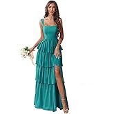 Bedlover Chiffon Bridesmaid Dresses for Women Long Slit Ruffle Tiered Formal Evening Dress