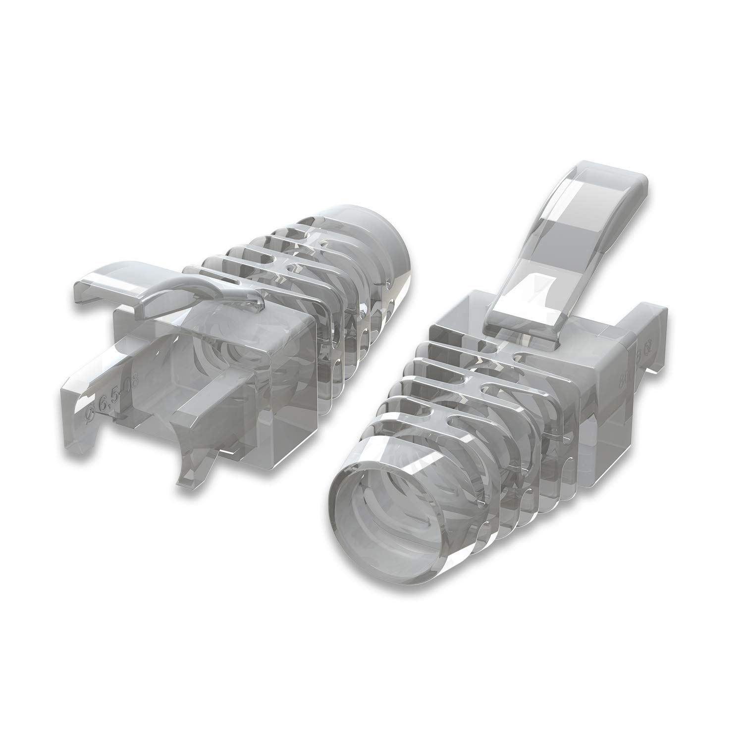 LINKUP - Cat6 RJ45 Easy Pass Thru Connector Boot | Ethernet LAN Internet Patch Cord Snagless Strain-Relief | Clear | 105 pc | For Round Cables