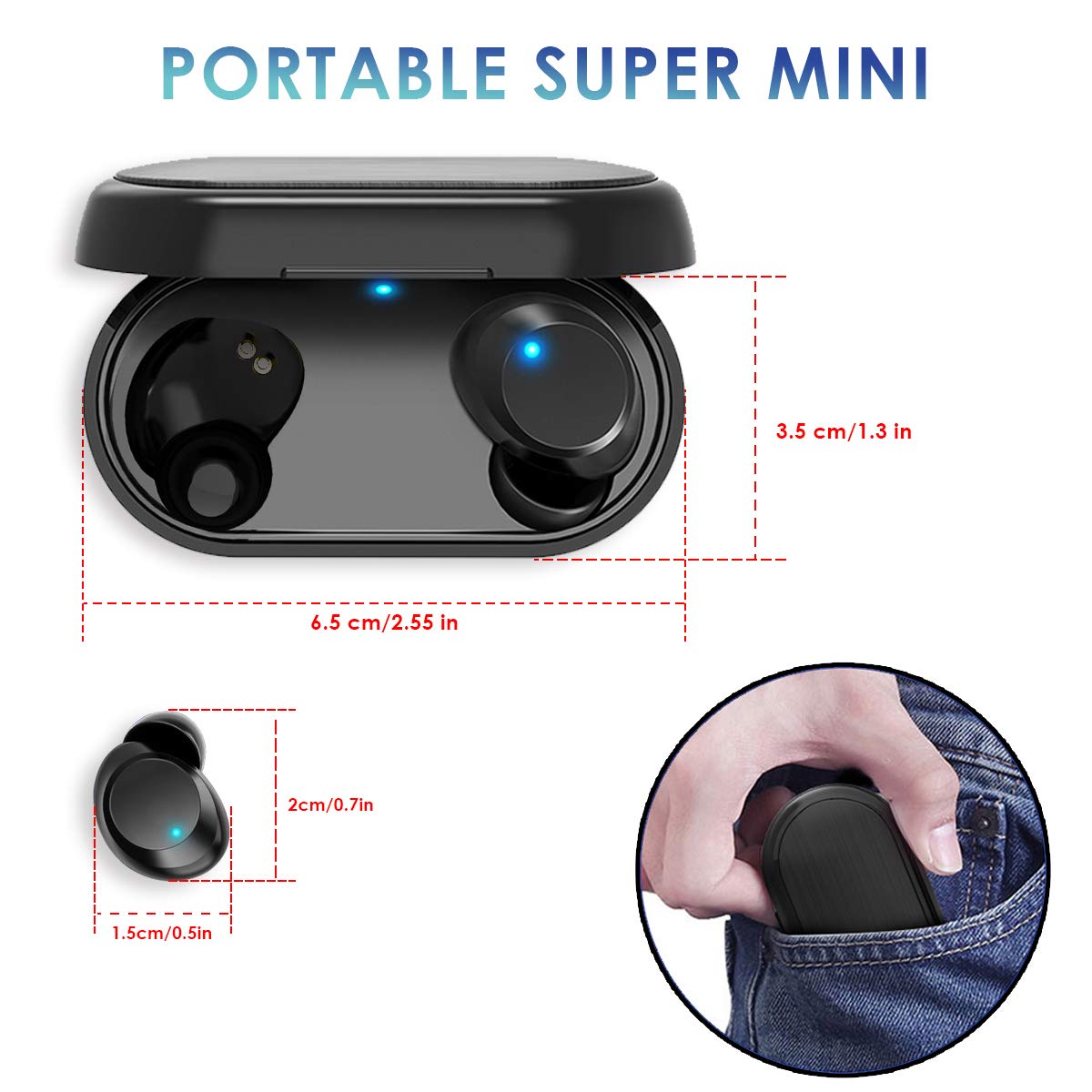 HOMVILLA Auriculares Bluetooth para Deporte, Auriculares con micrófono Bluetooth Mini Verdadero, Auriculares Bluetooth V5.0 60H Playtime Auriculares inalámbricos, Sonido estéreo Auriculares TWS