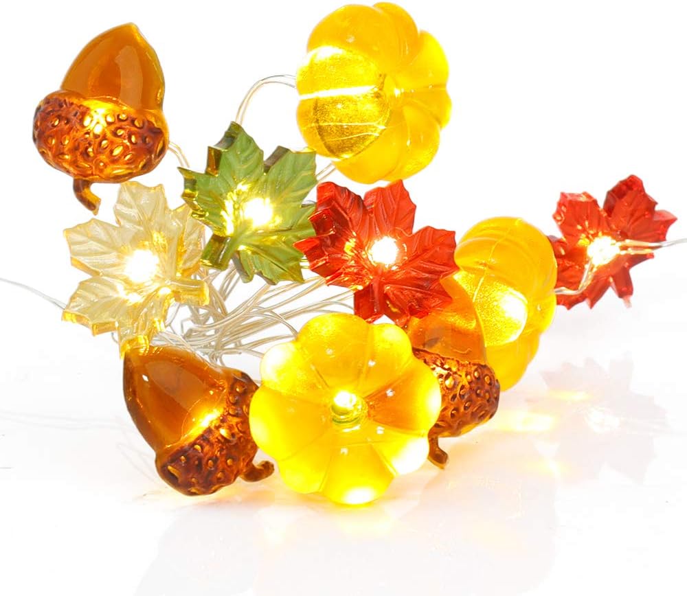 guirnalda de otoño con luces Guirnalda de luces 3D de arces de calabaza