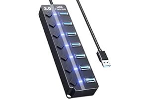 USB Hub 3.0, Eanetf 7 Port USB hub with LED Individual On/Off Switches and Extended Long Cable for MacBook, Mac Pro, Mac Mini, iMac, Surface Pro, XPS, PC