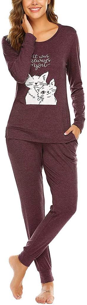 Winsummer Cotton Pajamas for Women Long Sleeve Sleepwear Pjs Sets Cute Shirt and Long Pajama Pants Womens PJ Sets