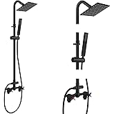 Aolemi Wall Mount Outdoor Shower Kit,Outdoor Shower Fixtures Faucet System with Handheld Spray,Double Handle 6 Inch Center Exposed Shower,with 6" Shower Head Matte Black