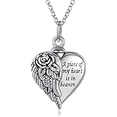 Sterling Silver Angel Wing Heart Urn Pendant Necklace For Ashes - A piece of my heart is in heaven Memorial Keepsake Cremation Jewelry