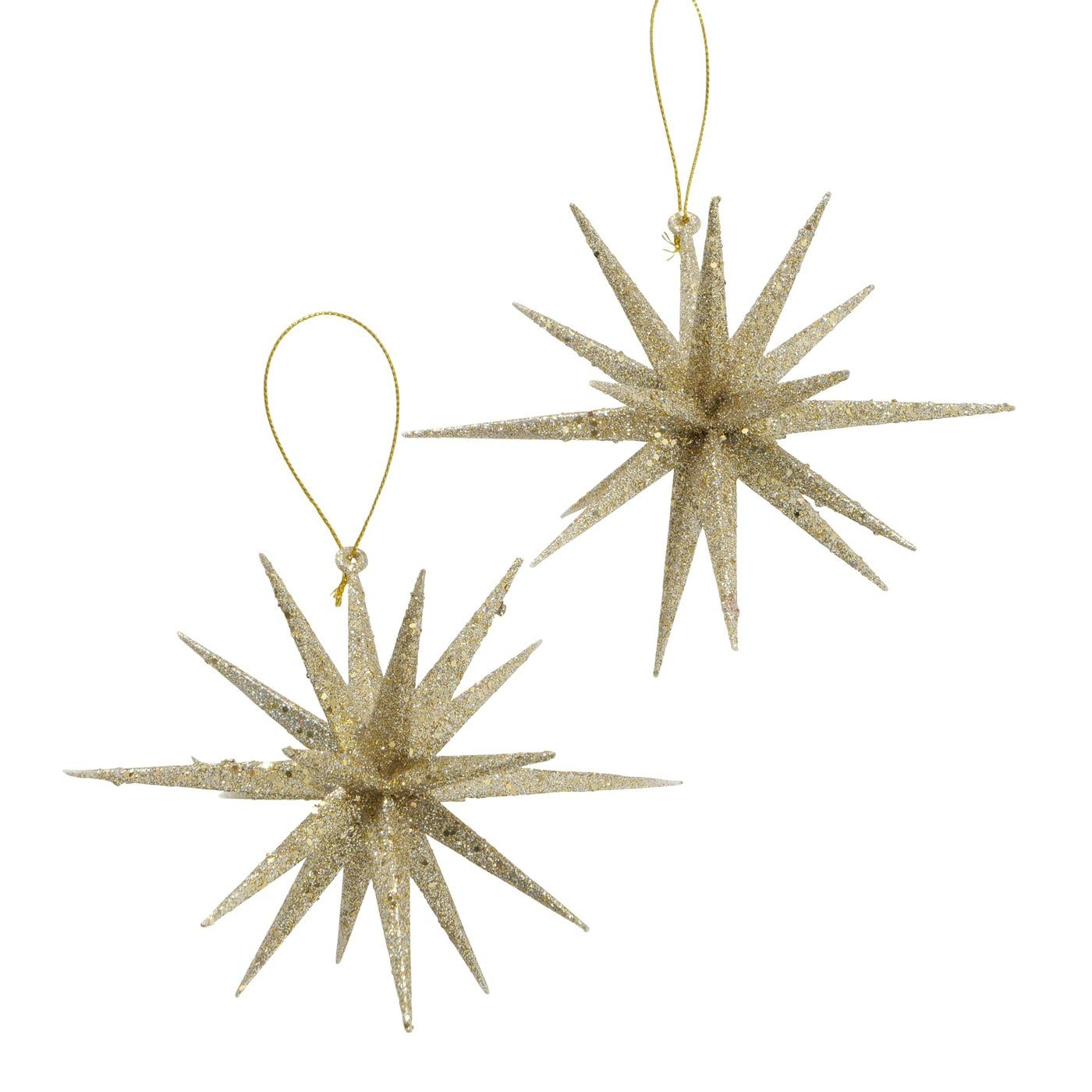 Boltze Tove Decorative Star Set of 2, Gold Sparkle Glitter Christmas Tree Ornaments