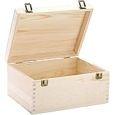 Extra Large Natural Pine Wood Box, Unfinished Wood Box with Hinged Lid & Front Clasp, Wood Storage Boxes for DIY Craft, Handc