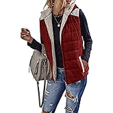 Womens Sherpa Fleece Full Zip Reversible Vest Warm Color Block Hoodie Outwear with Pocket