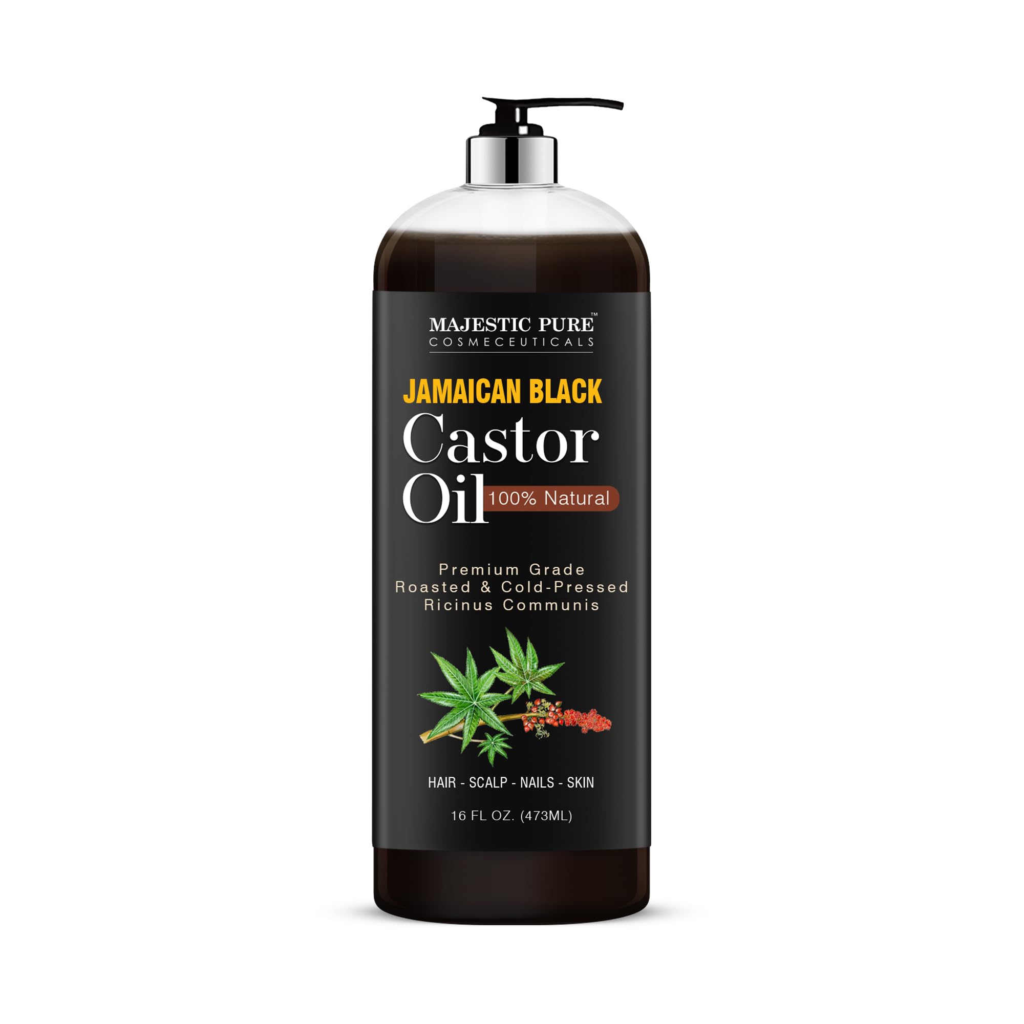 MAJESTIC PURE Jamaican Black Castor Oil for Hair Growth & Natural Skin Care - Roasted & Cold-Pressed - Massage, Scalp, Hair and Nails - 473 ml